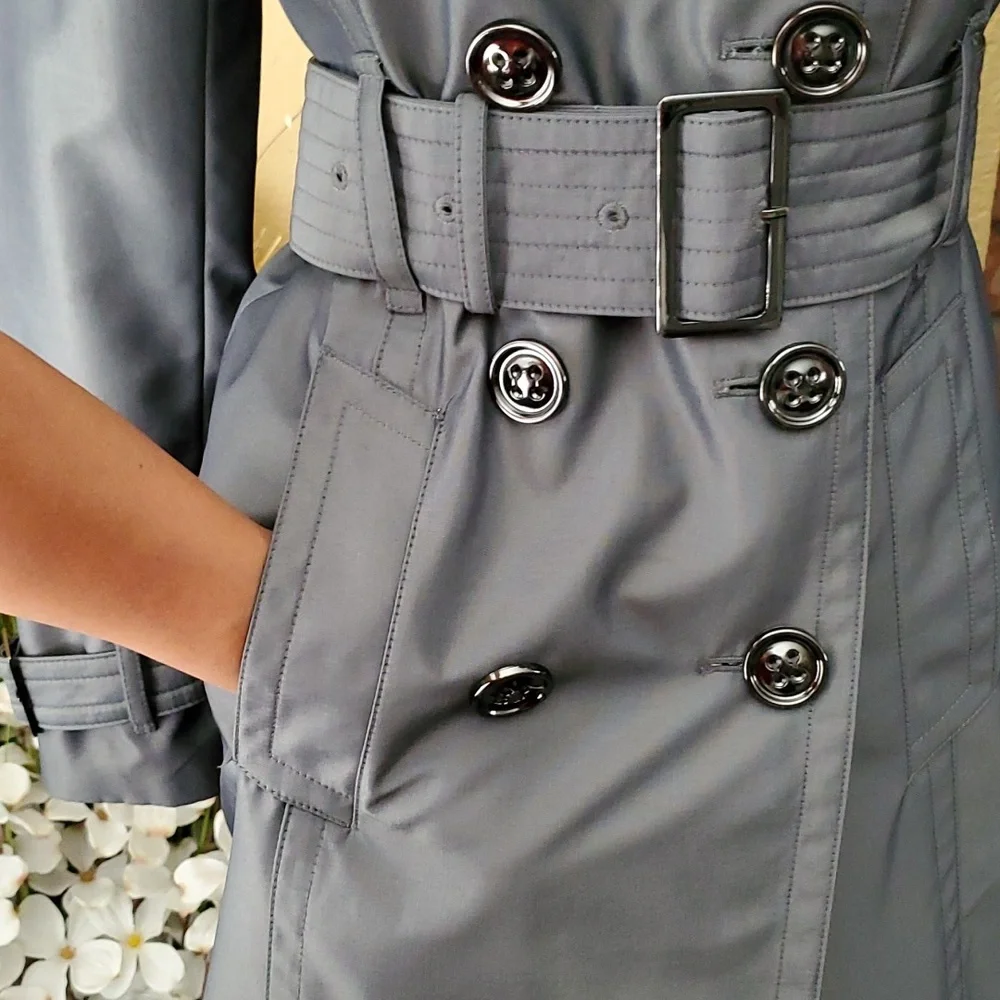 🆕️LONDON FOG Metallic Gray Water Resistant Double Breasted Trench Coat SIZE: PS - Picture 5 of 16